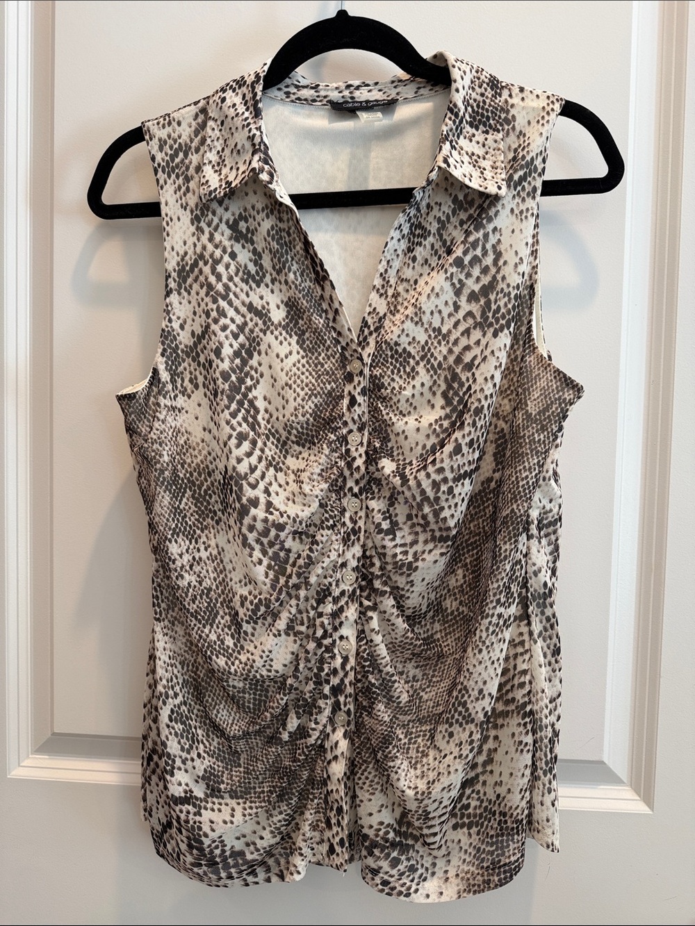 NWOT- Sleeveless Snake-Print Blouse - Neutral Brown/Black